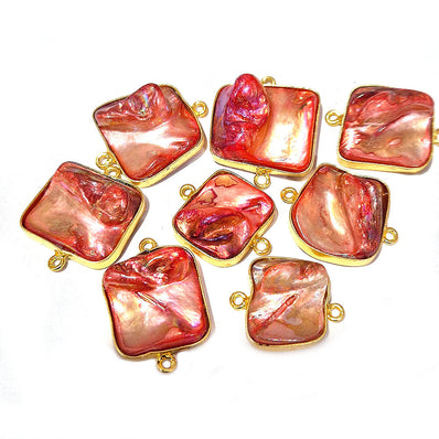 Red, 4pcs pkg. Random mix Shape Shell Pearl Natural Dyed Connector Findings