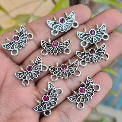 10 PIECES PACK' APPROX SIZE 10x19 MM SILVER OXIDIZED STONE CONNECTOR FINDINGS USED IN DIY JEWELLERY MAKING