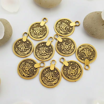 10 PIECES PACK' GOLD OXIDIZED VINTAGE TRIBAL COIN CHARMS