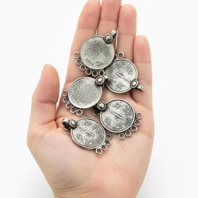 5 PIECES PACK' RUSTIC OLD SILVER OXIDIZED VINTAGE COIN CHARMS