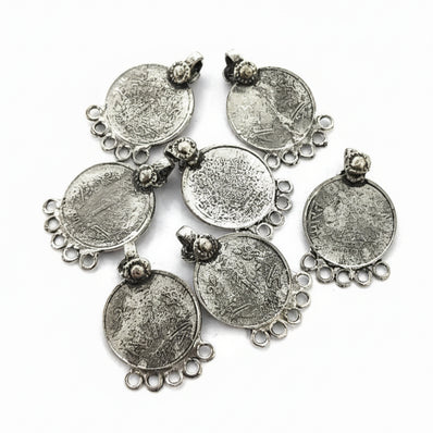 5 PIECES PACK' RUSTIC OLD SILVER OXIDIZED VINTAGE COIN CHARMS