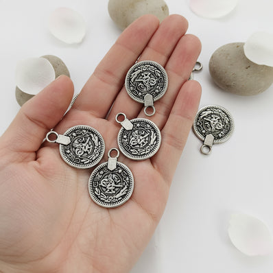 10 PIECES PACK' SILVER OXIDIZED VINTAGE TRIBAL COIN CHARMS