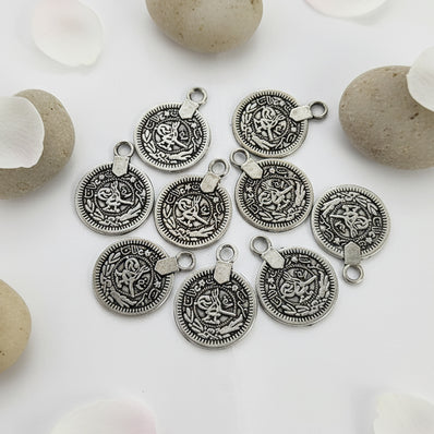 10 PIECES PACK' SILVER OXIDIZED VINTAGE TRIBAL COIN CHARMS