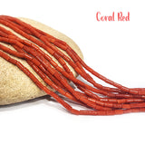 4x2 MM APPROX SIZE'GENUINE CORAL RED SMOOTH TUBE SHAPE BEADS, APPROX 90-92 BEADS' SOLD BY PER LINE PACK