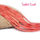 4X2 MM APPROX SIZE'GENUINE CORAL SUNKIST SMOOTH TUBE SHAPE BEADS, APPROX 90-92 BEADS' SOLD BY PER LINE PACK