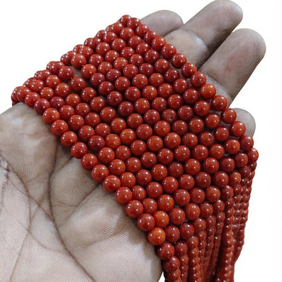 Taiwanese Coral Round Beads 6mm Smooth Red Gemstone Loose Beads – 71-72 Beads Per Strand for Jewelry Making