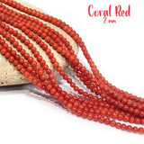 2 MM APPROX SIZE'GENUINE CORAL RED SMOOTH ROUND SHAPE BEADS, APPROX 180-182 BEADS' SOLD BY PER LINE PACK