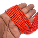 3-4 MM APPROX SIZE'GENUINE CORAL RED SMOOTH BARREL SHAPE BEADS, APPROX 115-116 BEADS' SOLD BY PER LINE PACK