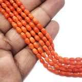 5x3 MM SIZE GENUINE CORAL SMOOTH OVAL SAHPE BEADS, APPROX 71-72 BEADS' SOLD BY PER LINE PACK