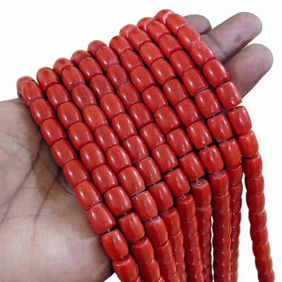 Taiwanese Coral Barrel Beads 9x11mm Smooth Red Gemstone Loose Beads – 35-36 Beads Per Strand for Jewelry Making