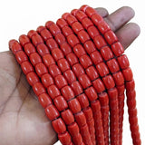 Taiwanese Coral Barrel Beads 9x11mm Smooth Red Gemstone Loose Beads – 35-36 Beads Per Strand for Jewelry Making