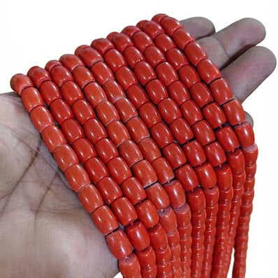 Taiwanese Coral Barrel Beads 10x8mm Smooth Red Gemstone Loose Beads – 39-40 Beads Per Strand for Jewelry Making