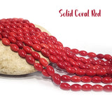 8x5 MM APPROX SIZE' GENUINE CORAL SOLID RED SMOOTH OVAL SHAPE BEADS, APPROX 50-51 BEADS' SOLD BY PER LINE PACK
