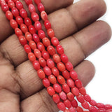 5X3 MM SIZE GENUINE CORAL PINK SMOOTH OVAL SAHPE BEADS, APPROX 71-72 BEADS' SOLD BY PER LINE PACK
