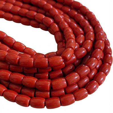 Taiwanese Coral Barrel Beads 8x6mm Smooth Red Gemstone Round Tube Beads – 46-47 Beads Per Strand for Jewelry Making
