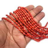 7x3MM APPROX SIZE' GENUINE CORAL RED 'SMOOTH OVAL SHAPE BEADS, APPROX 56-57 BEADS' SOLD BY PER LINE PACK