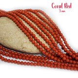 3 MM APPROX SIZE'GENUINE CORAL RED SMOOTH ROUND SHAPE BEADS, APPROX 108-110 BEADS' SOLD BY PER LINE PACK