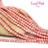 3 MM APPROX SIZE'GENUINE CORAL PINK SMOOTH ROUND SHAPE BEADS, APPROX 108-110 BEADS' SOLD BY PER LINE PACK