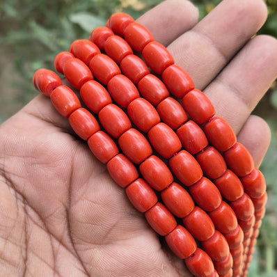 1 STRING/LINE PACK' 8x10 MM BARREL SHAPE SMOOTH GENUINE AUTHENTIC BAMBOO TAIWANESE CORAL