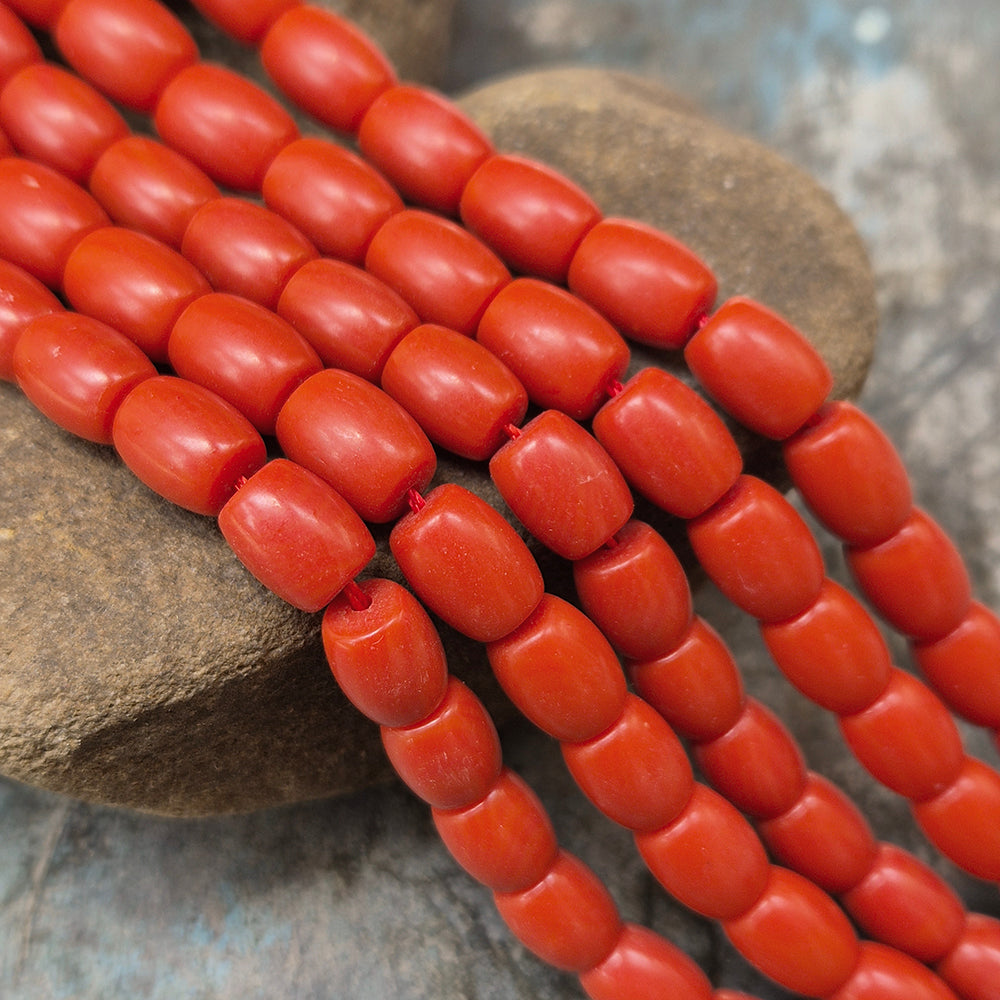 1 STRING/LINE PACK' 8x10 MM BARREL SHAPE SMOOTH GENUINE AUTHENTIC BAMBOO TAIWANESE CORAL