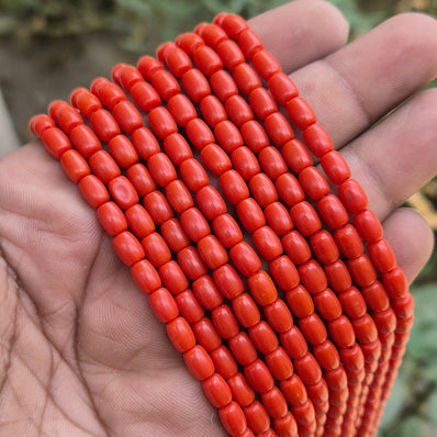 1 STRING/LINE PACK' 4x6 MM BARREL SHAPE SMOOTH GENUINE AUTHENTIC BAMBOO TAIWANESE CORAL