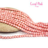 4 MM APPROX SIZE'GENUINE CORAL PINK SMOOTH ROUND SHAPE BEADS, APPROX 103-105 BEADS' SOLD BY PER LINE PACK