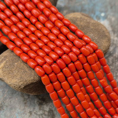 1 STRING/LINE PACK' 4x6 MM BARREL SHAPE SMOOTH GENUINE AUTHENTIC BAMBOO TAIWANESE CORAL