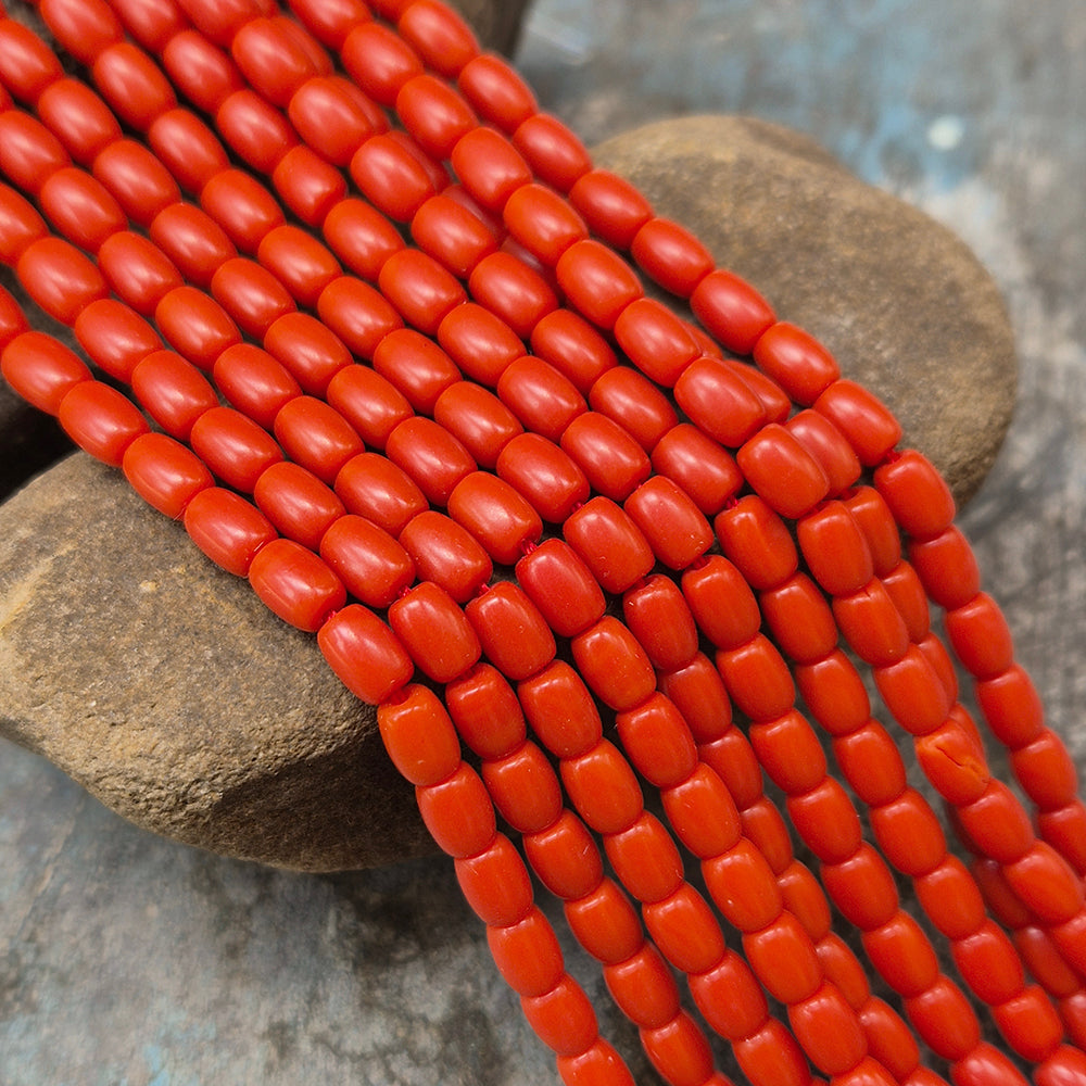 1 STRING/LINE PACK' 4x6 MM BARREL SHAPE SMOOTH GENUINE AUTHENTIC BAMBOO TAIWANESE CORAL