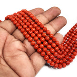 5 MM APPROX SIZE'GENUINE CORAL RED SMOOTH ROUND SHAPE BEADS, APPROX 70-71 BEADS' SOLD BY PER LINE PACK