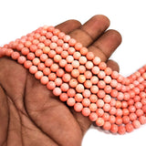 6 MM APPROX SIZE' GENUINE CORAL PINK SMOOTH ROUND SHAPE BEADS, APPROX 63-65 BEADS' SOLD BY PER LINE PACK