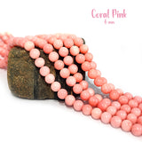 6 MM APPROX SIZE' GENUINE CORAL PINK SMOOTH ROUND SHAPE BEADS, APPROX 63-65 BEADS' SOLD BY PER LINE PACK
