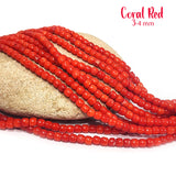 3-4 MM APPROX SIZE'GENUINE CORAL RED SMOOTH BARREL SHAPE BEADS, APPROX 115-116 BEADS' SOLD BY PER LINE PACK
