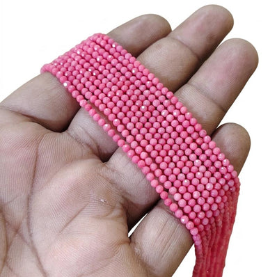 Natural Taiwan Bamboo Coral Beads 2mm Faceted Round Dark Pink Beads | Approx. 180 Beads Per Strand | Gemstone Beads for Jewelry Making