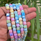 High quality quartz beads multi colour, Cube shape, size 8mm AB Finish, Pastel Color, approx 55 beads in string