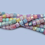 High quality quartz beads multi colour, Cube shape, size 6mm AB Finish, Pastel Color, approx 65 beads in string