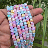 High quality quartz beads multi colour, Cube shape, size 6mm AB Finish, Pastel Color, approx 65 beads in string