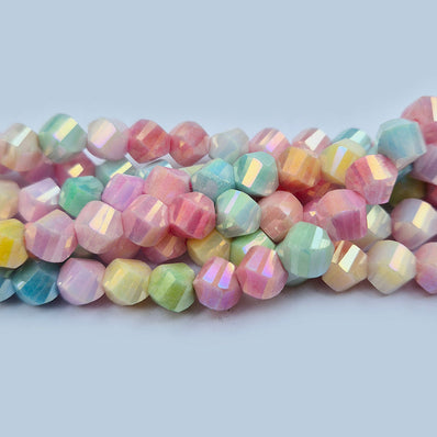 High quality quartz beads multi colour, Helix cut shape, size 8mm AB Finish, Pastel Color, approx 53 beads in string