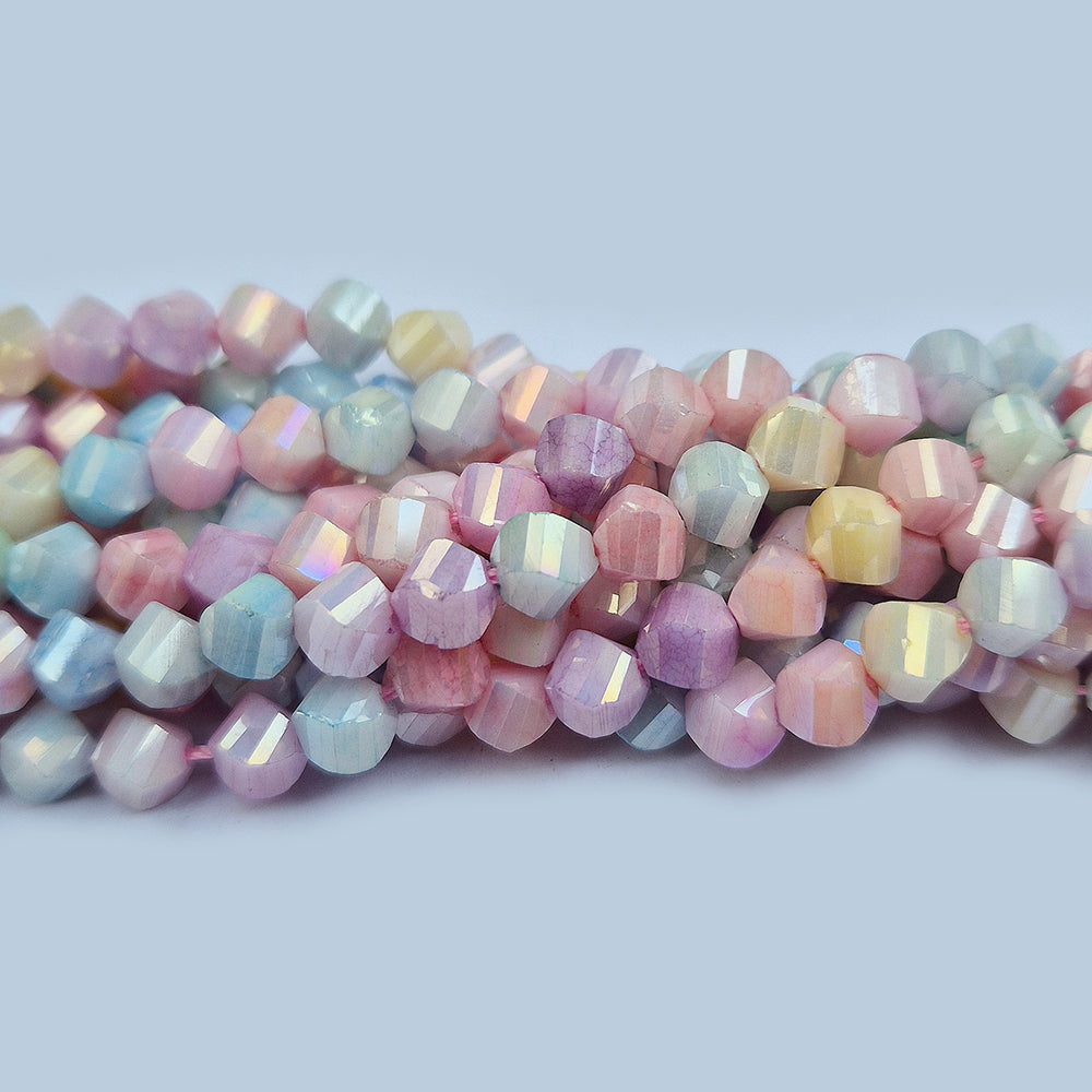 High quality quartz beads multi colour, Helix cut shape, size 6mm AB Finish, Pastel Color, approx 68 beads in string