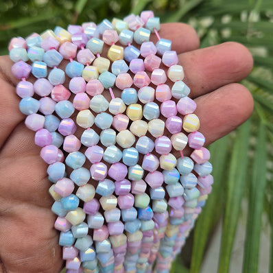 High quality quartz beads multi colour, Helix cut shape, size 6mm AB Finish, Pastel Color, approx 68 beads in string