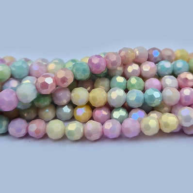 High quality quartz beads multi colour, round faceted shape, size 6mm AB Finish, Pastel Color, approx 67 beads in string