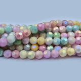 High quality quartz beads multi colour, round faceted shape, size 6mm AB Finish, Pastel Color, approx 67 beads in string