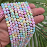 High quality quartz beads multi colour, round faceted shape, size 6mm AB Finish, Pastel Color, approx 67 beads in string