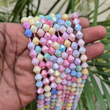 High quality quartz beads multi colour, Bi-Cone shape, size 8mm AB Finish, Pastel Color, approx 48 beads in string