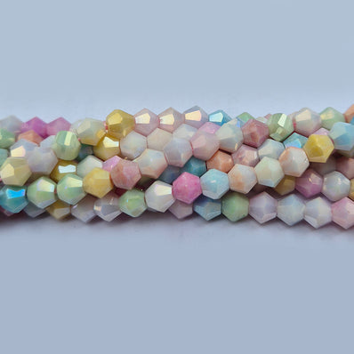High quality quartz beads multi colour, Bi-Cone shape, size 6mm AB Finish, Pastel Color, approx 70 beads in string
