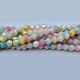 High quality quartz beads multi colour, Bi-Cone shape, size 6mm AB Finish, Pastel Color, approx 70 beads in string