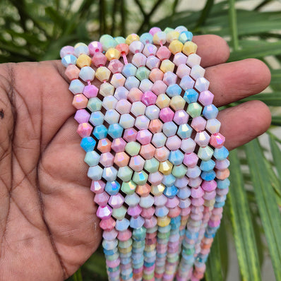 High quality quartz beads multi colour, Bi-Cone shape, size 6mm AB Finish, Pastel Color, approx 70 beads in string