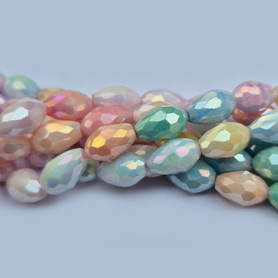 High quality quartz beads multi colour, Drop Faceted shape, size 8x12mm AB Finish, Pastel Color, approx 32 beads in string