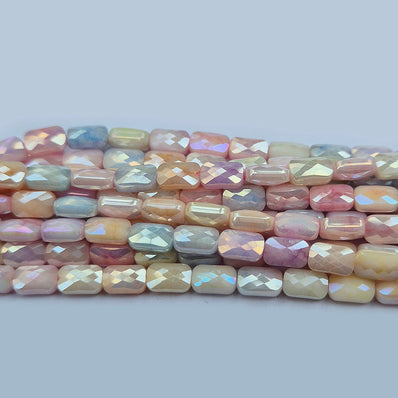 High quality quartz beads multi colour, oblong Flat Faceted shape, size 7x4mmmm AB Finish, Pastel Color, approx 55 beads in string