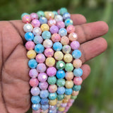 High quality quartz beads multi colour, Faceted round  shape, size 8mm AB Finish, Pastel Color, approx 50~51 beads in string