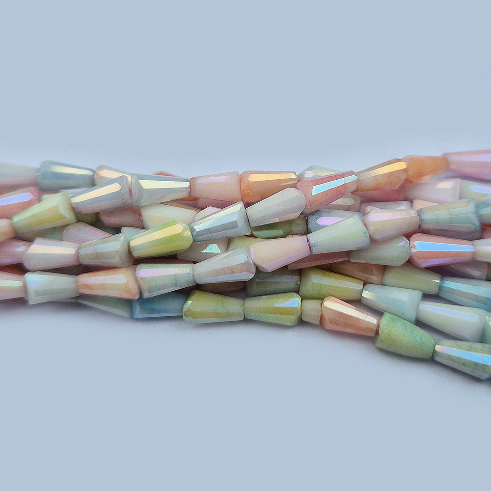 High quality quartz beads multi colour, Pensil Tower shape, size 11x5mm AB Finish, Pastel Color, approx 34 beads in string